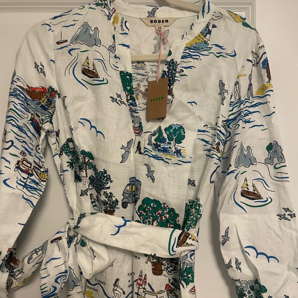 Boden linen dress NWT Cleo tunic dress US 6 Amalfi Italy scenery on ivory linen - Picture 7 of 12